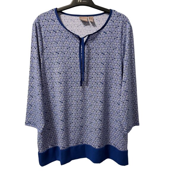 Chicos blouse  Size M Womens Blue Patterned Top With Tie Neck - Picture 1 of 12